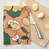 Orange Retro Botanical Yellow Flowers Custom Name Geschirrtuch (Viertel Falte)