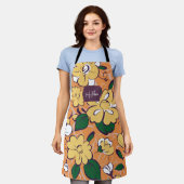 Orange Retro Botanical Yellow Flowers Custom Name Schürze (Getragen)