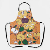 Orange Retro Botanical Yellow Flowers Custom Name Schürze (Vorderseite)