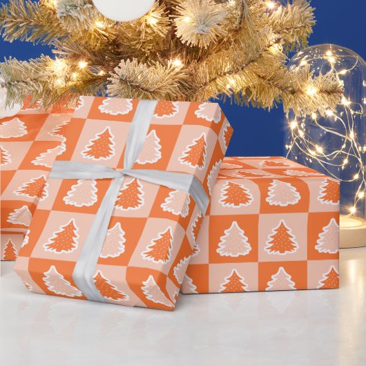 Orange Retro Christmas Tree Orange Tartan Kariert Geschenkpapier (Feiertage)