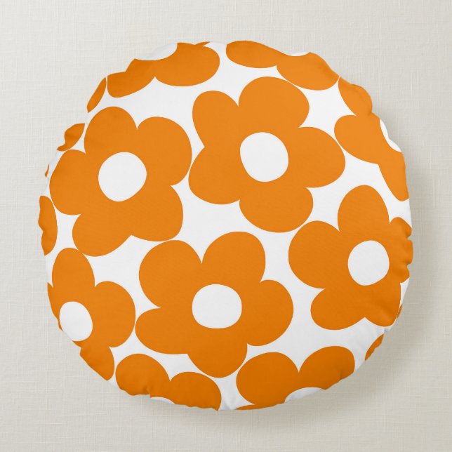Orange Retro Daisies #1 #decor #art Rundes Kissen (Vorderseite)