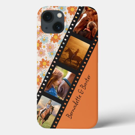 Orange Retro Daisy 4 Foto Horse Collage Name Case-Mate iPhone Hülle (Rückseite)