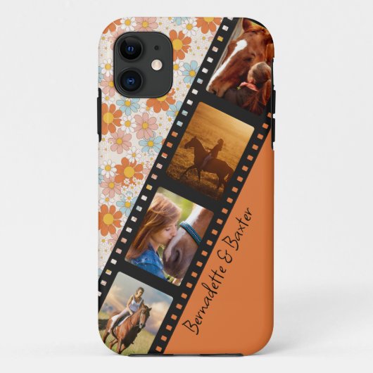 Orange Retro Daisy 4 Foto Horse Collage Name Case-Mate iPhone Hülle (Rückseite)