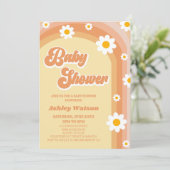 Orange Retro Daisy Blume Babydusche Einladung (Stehend Vorderseite)