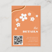 Orange Retro Daisy Boho QR Code Wedding Details Begleitkarte (Vorderseite)