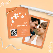 Orange Retro Daisy Boho QR Code Wedding Details Begleitkarte