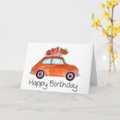 Orange Retro Fiat 500 Geburtstag Karte (Gelbe Blume)
