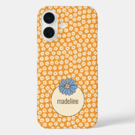 Orange Retro Girly Blume Pattern iPhone 16 Hülle
