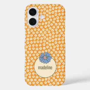 Orange Retro Girly Blume Pattern iPhone 16 Hülle