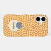 Orange Retro Girly Blume Pattern iPhone 16 Hülle (Rückseite (Horizontal))