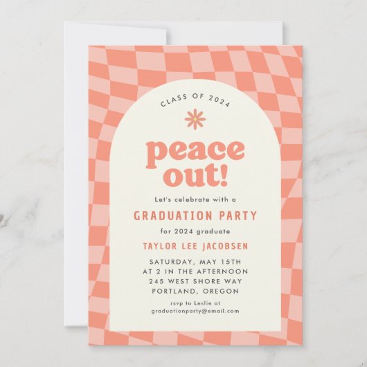 Orange Retro Groovy 70er Graduation Party Einladung (Vorderseite)