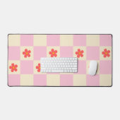 Orange Retro Groovy Daisy Blume & Pink Checkered Schreibtischunterlage (Tastatur & Maus)