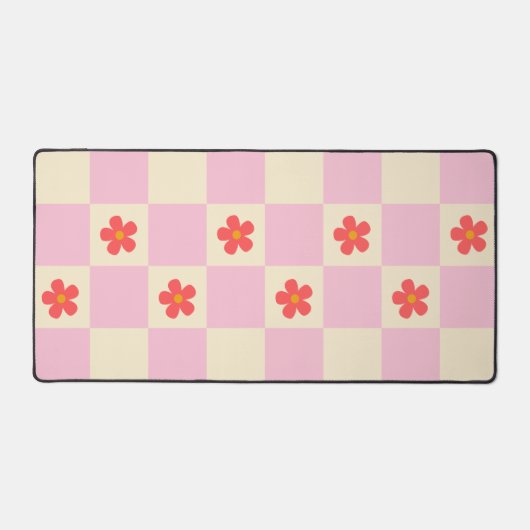 Orange Retro Groovy Daisy Blume & Pink Checkered Schreibtischunterlage (Vorderseite)