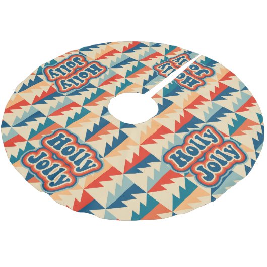 Orange Retro Groovy Holly Jolly Weihnachtsbaum Polyester Weihnachtsbaumdecke (Schrägansicht)