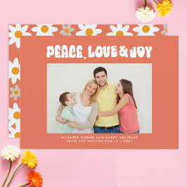 Orange Retro Groovy Peace Liebe Joy Foto Feiertagskarte