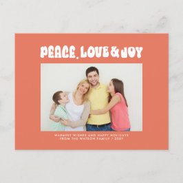 Orange Retro Groovy Peace Liebe Joy Foto Feiertagspostkarte