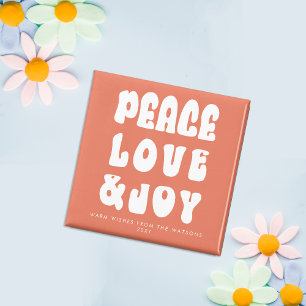 Orange Retro Groovy Peace Liebe Joy Holiday Magnet