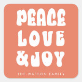 Orange Retro Groovy Peace Liebe Joy Holiday Quadratischer Aufkleber (Vorderseite)