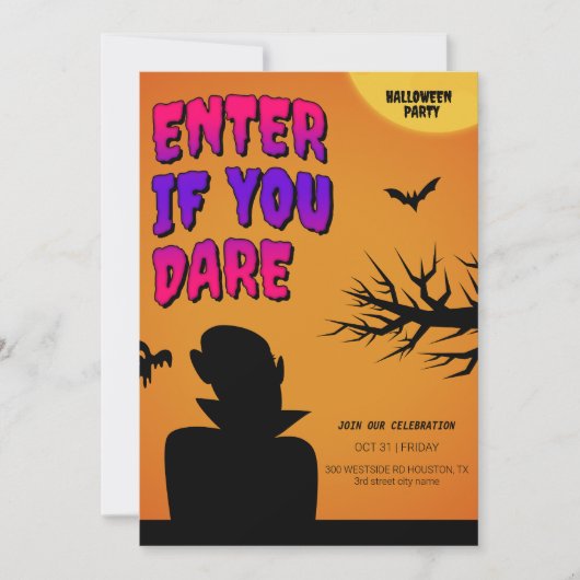 Orange Retro Halloween Einladung, Halloween Nacht Einladung (Vorderseite)