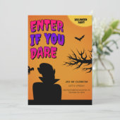 Orange Retro Halloween Einladung, Halloween Nacht Einladung (Stehend Vorderseite)