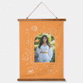 Orange Retro Hand Drawing Foto Abschluss Wandteppich Mit Holzrahmen (Vorderseite)