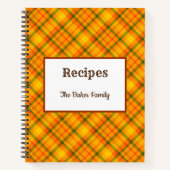 Orange Retro Kariert Editable Rezept Notebook Notizblock (Vorderseite)