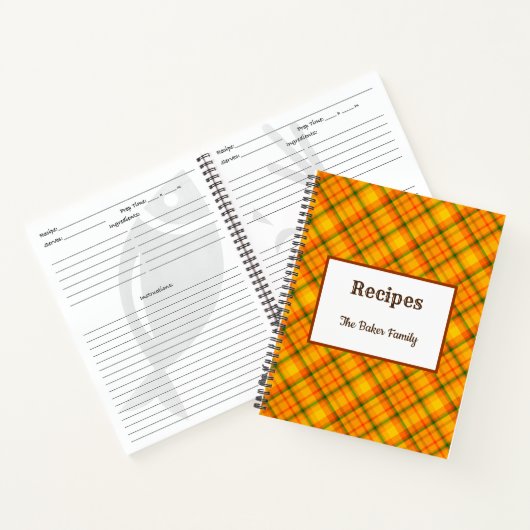 Orange Retro Kariert Editable Rezept Notebook Notizblock (Innenseite)