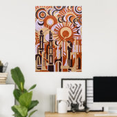 Orange Retro-Kreise Abstrakter Poster (Heimbüro)