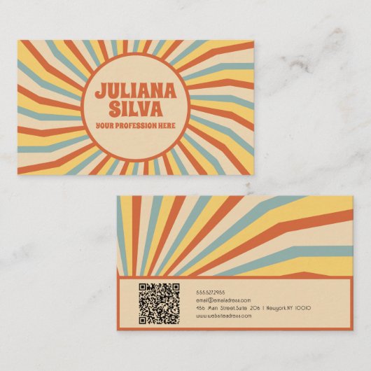 Orange Retro Line mit QR Business Card Visitenkarte (Vorne/Hinten)