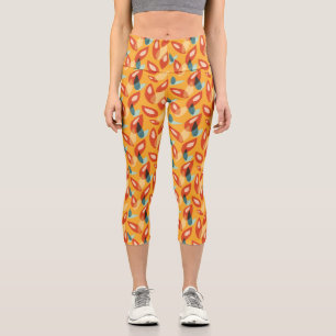 Orange Retro Modern Design - 70er Style Geometric Capri Leggings