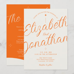 Orange Retro Moderne Feste Alles-in-Einem-Hochzeit Einladung
