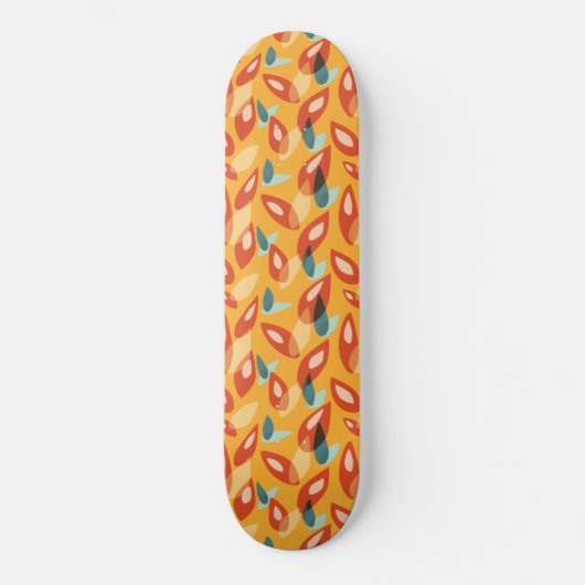 Orange Retro Moderne geometrische Blätter 70er Mus Skateboard (Vorderseite)