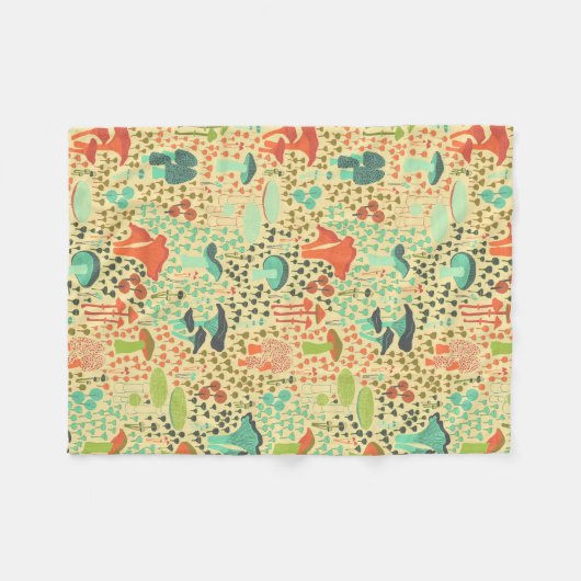 Orange Retro Mushroom Fleecedecke (Vorderseite (Horizontal))
