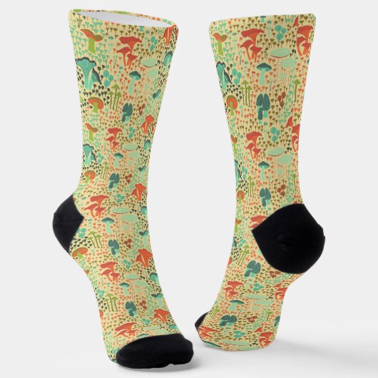 Orange Retro Mushroom Socken (Gewinkelt)