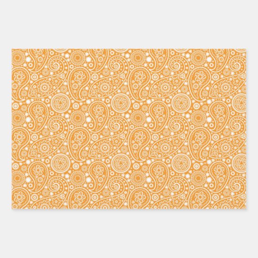 Orange Retro Paisley Geschenkpapier Set (Vorderseite)