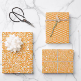 Orange Retro Paisley Geschenkpapier Set