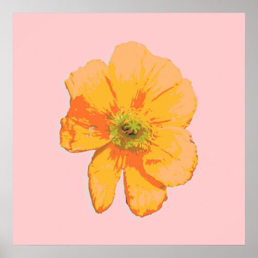 Orange Retro/PopArt-Blume Poster (Vorne)