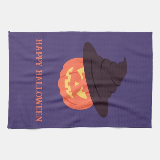 Orange Retro Pumpkin Happy Halloween Geschirrtuch (Horizontal)