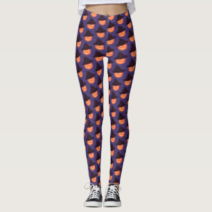 Orange Retro Pumpkin Happy Halloween Leggings