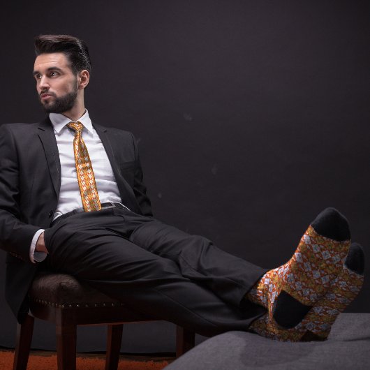 Orange Retro Raute Bowling Button Krawatte