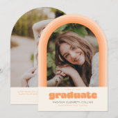 Orange Retro Striped Arch Graduation Announcement Einladung (Vorne/Hinten)