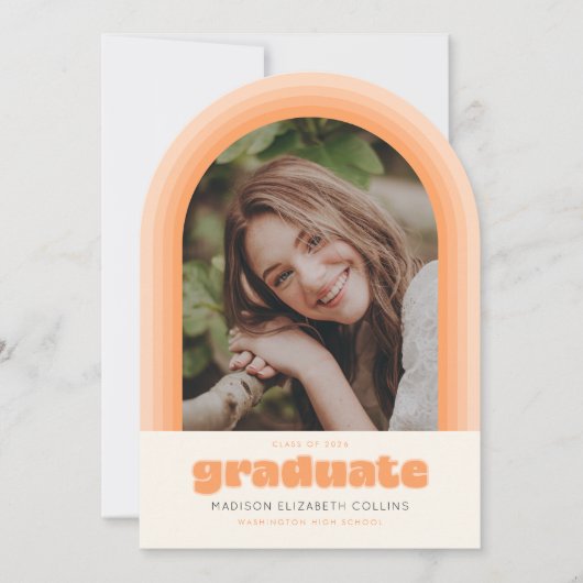 Orange Retro Striped Arch Graduation Announcement Einladung (Vorderseite)