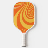 Orange Retro Twirl Monogramm Pickleball Schläger (Rückseite)