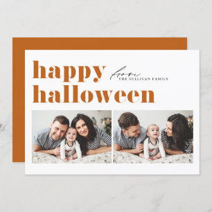 Orange Retro Typografie Happy Halloween Zwei Foto Feiertagskarte