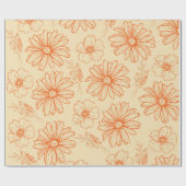 Orange Retro Vintages Y2K Blume Muster Geschenkpapier (Flach)