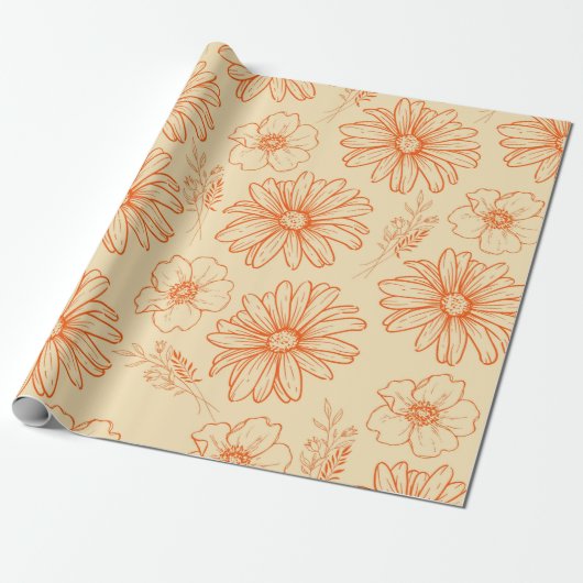 Orange Retro Vintages Y2K Blume Muster Geschenkpapier (Ungerollt)