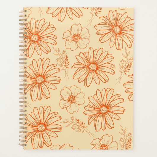 Orange Retro Vintages Y2K Blume Muster Planer (Vorderseite)