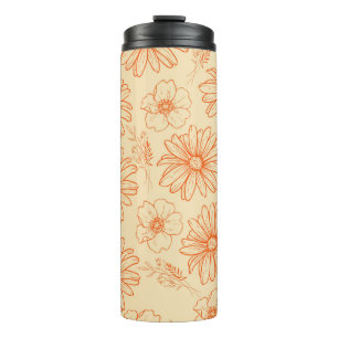Orange Retro Vintages Y2K Blume Muster Thermosbecher
