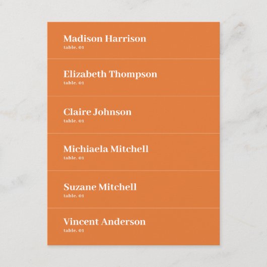 Orange Retro Wedding Platzkarte DIY (Vorderseite)