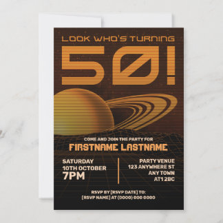 Orange Retrowave 50. Geburtstagsparty Einladung